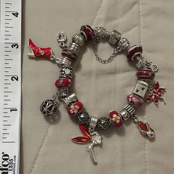 Homemade – NWOT – 925 SS plated charm bracelet, red lamp work beads, red theme - Picture 10 of 10